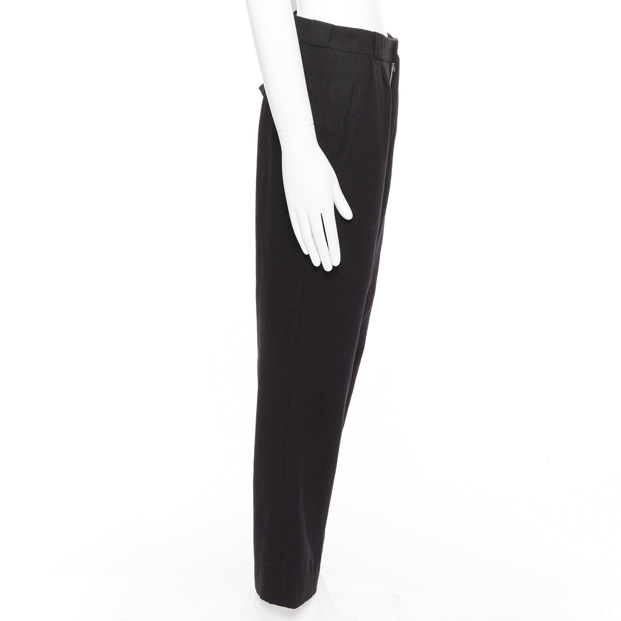 Yohji Yamamoto YOHJI YAMAMOTO navy 100% wool pleated front back flap tapered pants M Size US 29 - 4 Thumbnail