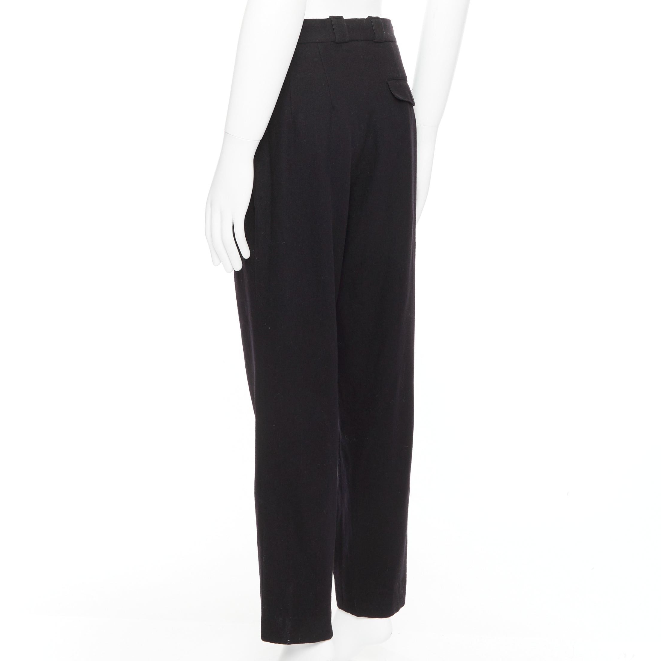 Yohji Yamamoto YOHJI YAMAMOTO navy 100% wool pleated front back flap tapered pants M Size US 29 - 6 Thumbnail