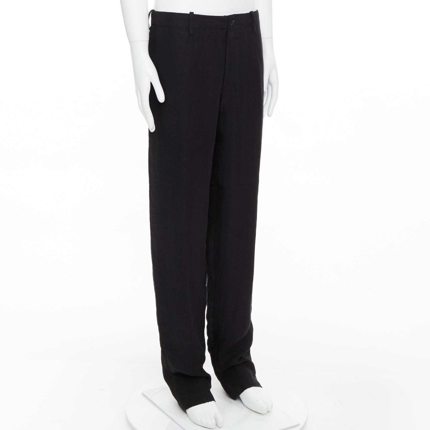 Yohji Yamamoto YOHJI YAMAMOTO black hemp cotton tapered back pockets wide pants JP4 XL Size US 29 - 3 Thumbnail