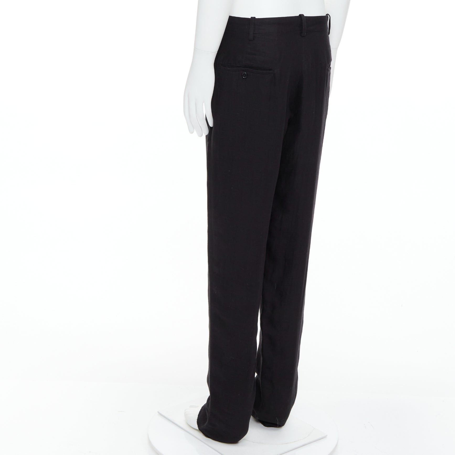 Yohji Yamamoto YOHJI YAMAMOTO black hemp cotton tapered back pockets wide pants JP4 XL Size US 29 - 6 Thumbnail