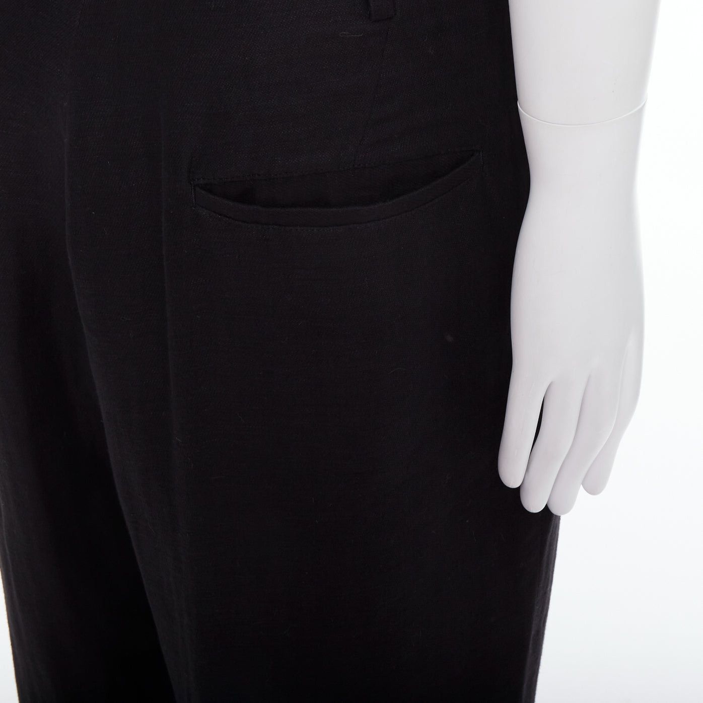 Yohji Yamamoto YOHJI YAMAMOTO black hemp cotton tapered back pockets wide pants JP4 XL Size US 29 - 7 Thumbnail