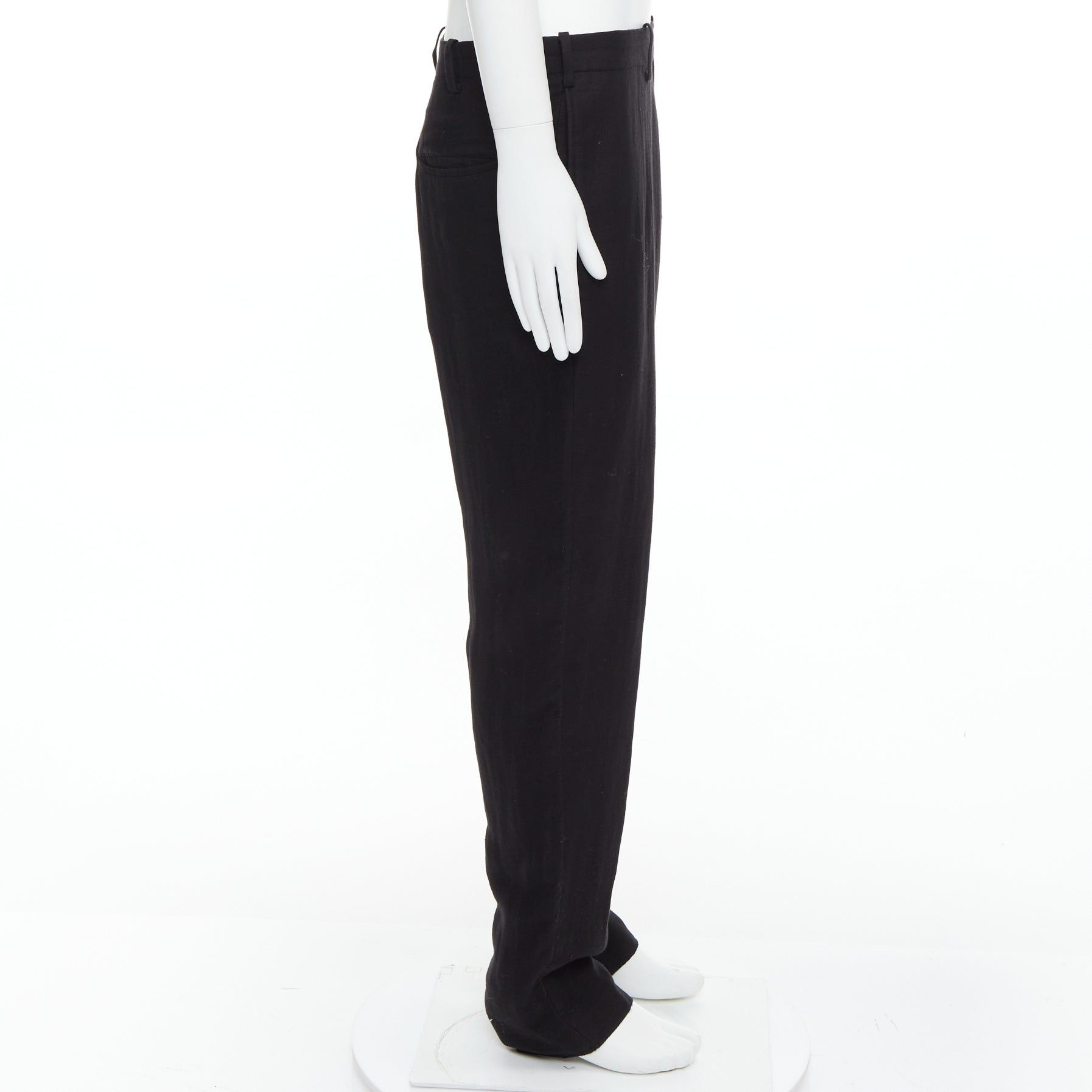 Yohji Yamamoto YOHJI YAMAMOTO black hemp cotton tapered back pockets wide pants JP4 XL Size US 29 - 4 Thumbnail