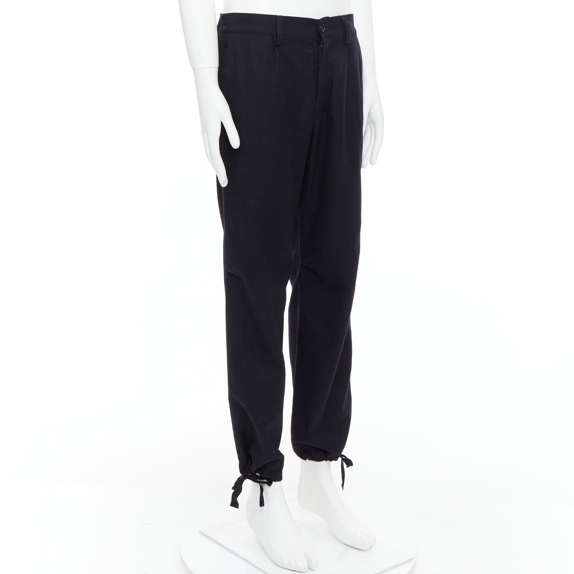 Yohji Yamamoto YOHJI YAMAMOTO black 100% wool zip side pocket drawstring hem wide pants JP3 L Size US 29 - 3 Thumbnail