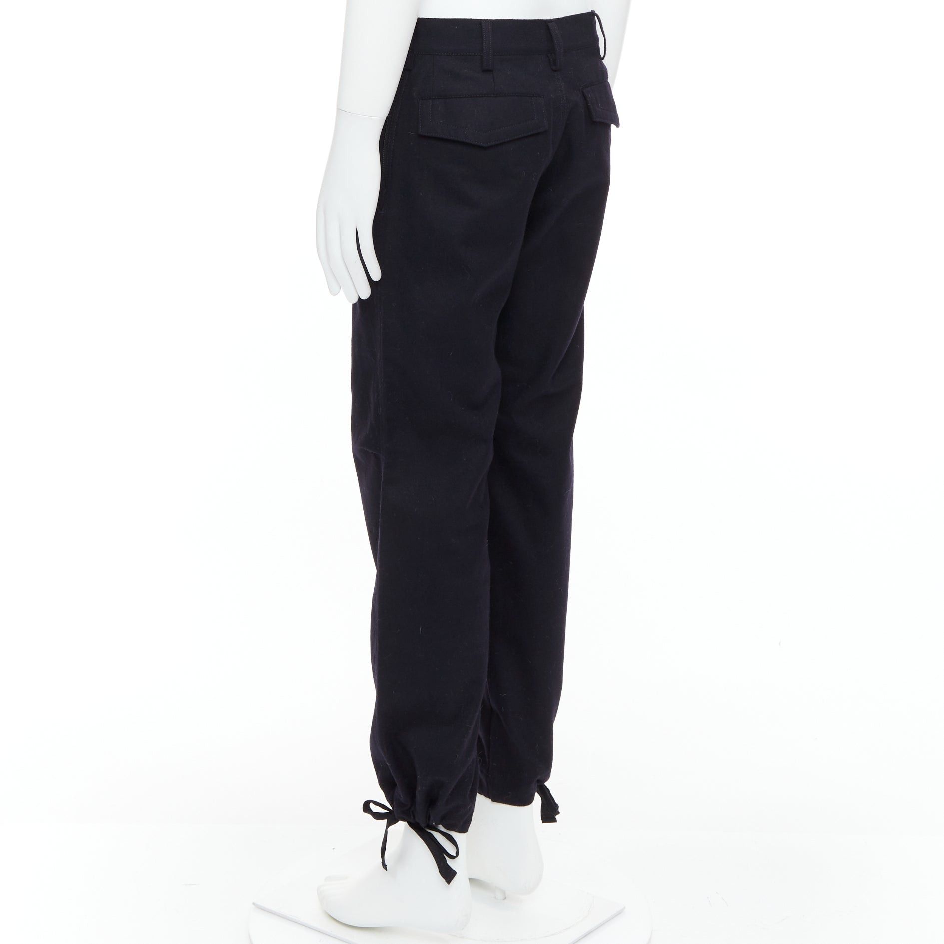 Yohji Yamamoto YOHJI YAMAMOTO black 100% wool zip side pocket drawstring hem wide pants JP3 L Size US 29 - 6 Thumbnail