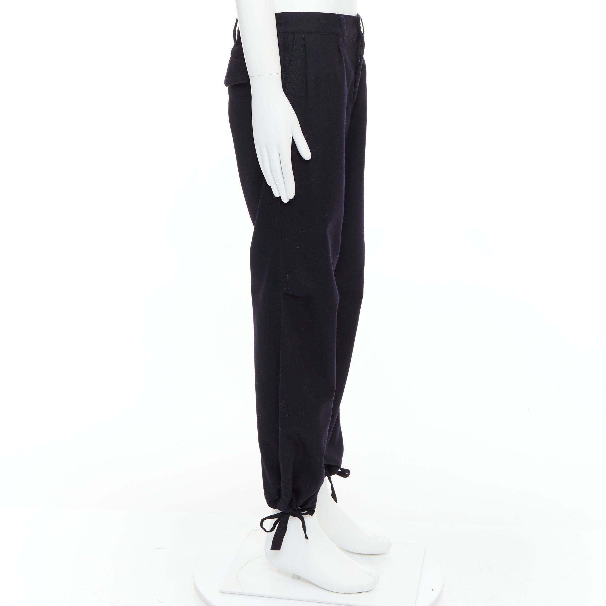 Yohji Yamamoto YOHJI YAMAMOTO black 100% wool zip side pocket drawstring hem wide pants JP3 L Size US 29 - 4 Thumbnail