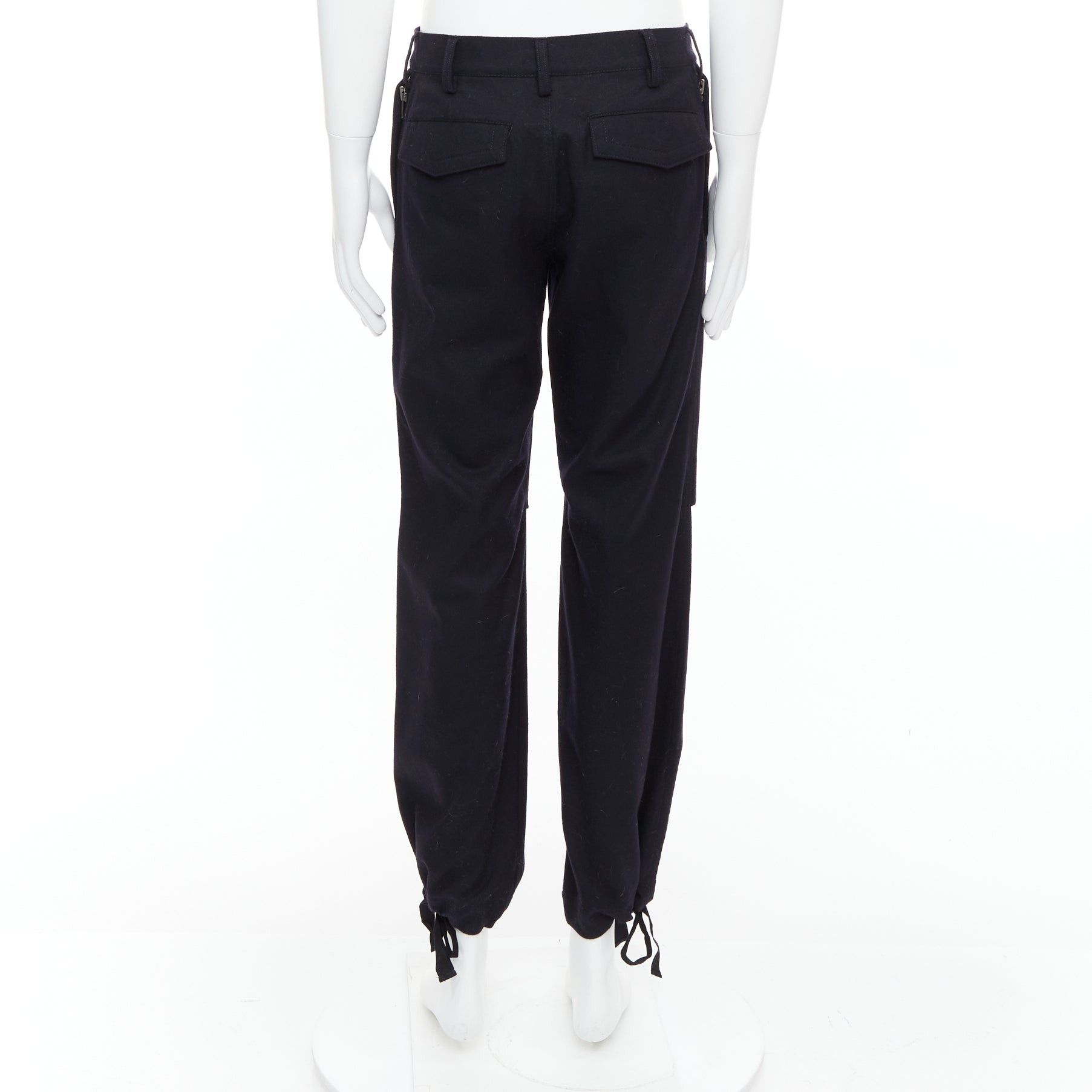 Yohji Yamamoto YOHJI YAMAMOTO black 100% wool zip side pocket drawstring hem wide pants JP3 L Size US 29 - 5 Thumbnail