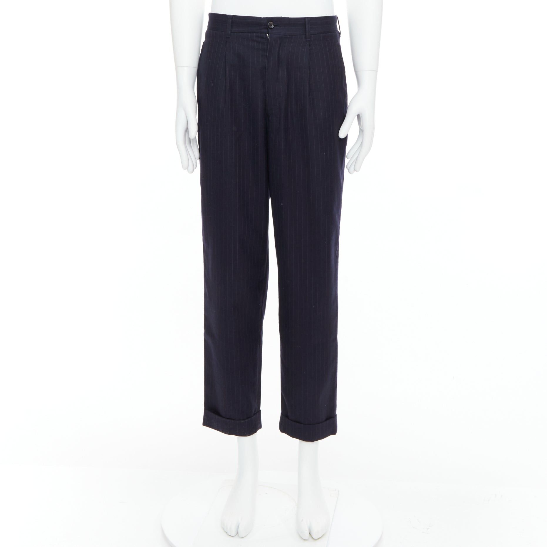 Comme des Garcons COMME DES GARCONS SHIRT navy 100% wool pinstripe tapered pants S Size US 28 / EU 44 - 9 Thumbnail