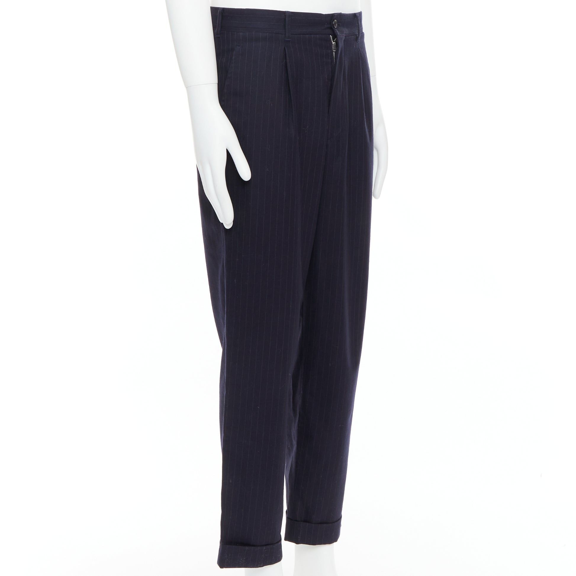 Comme des Garcons COMME DES GARCONS SHIRT navy 100% wool pinstripe tapered pants S Size US 28 / EU 44 - 3 Thumbnail