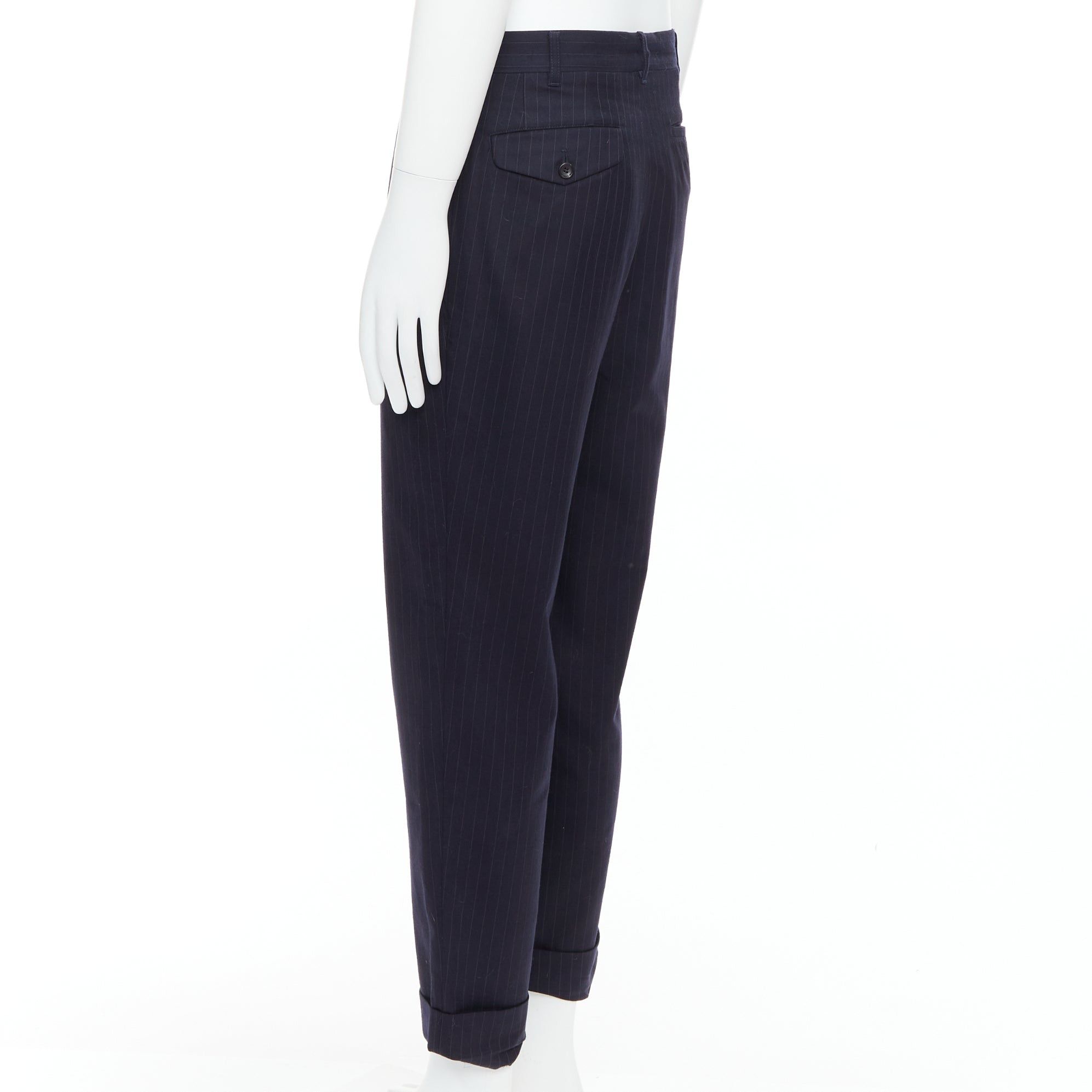 Comme des Garcons COMME DES GARCONS SHIRT navy 100% wool pinstripe tapered pants S Size US 28 / EU 44 - 6 Thumbnail