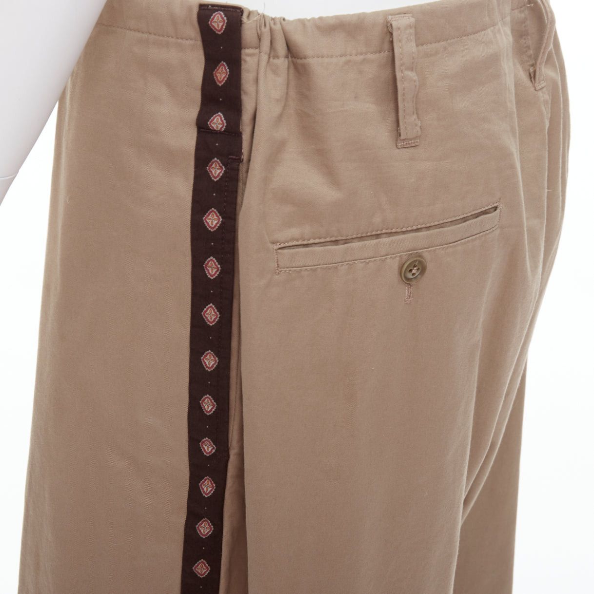 Yohji Yamamoto YOHJI YAMAMOTO beige brown ethnic trim drawstring wide pants JP3 L Size US 29 - 2 Thumbnail