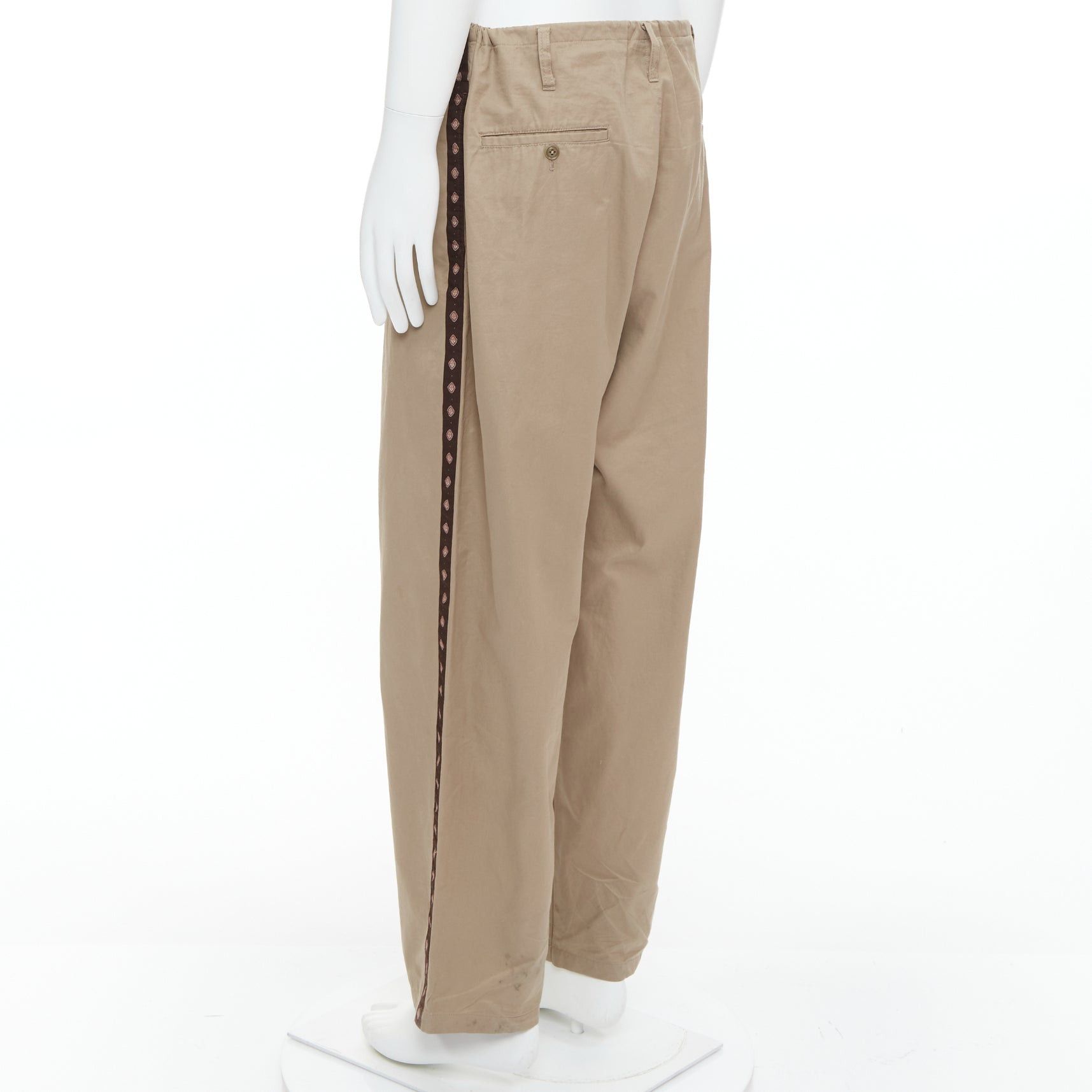 Yohji Yamamoto YOHJI YAMAMOTO beige brown ethnic trim drawstring wide pants JP3 L Size US 29 - 6 Thumbnail