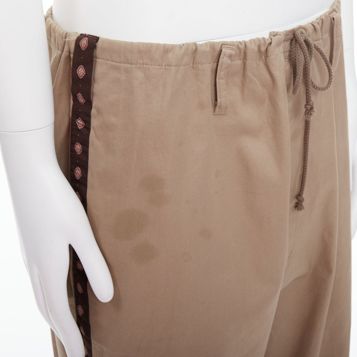 Yohji Yamamoto YOHJI YAMAMOTO beige brown ethnic trim drawstring wide pants JP3 L Size US 29 - 7 Thumbnail