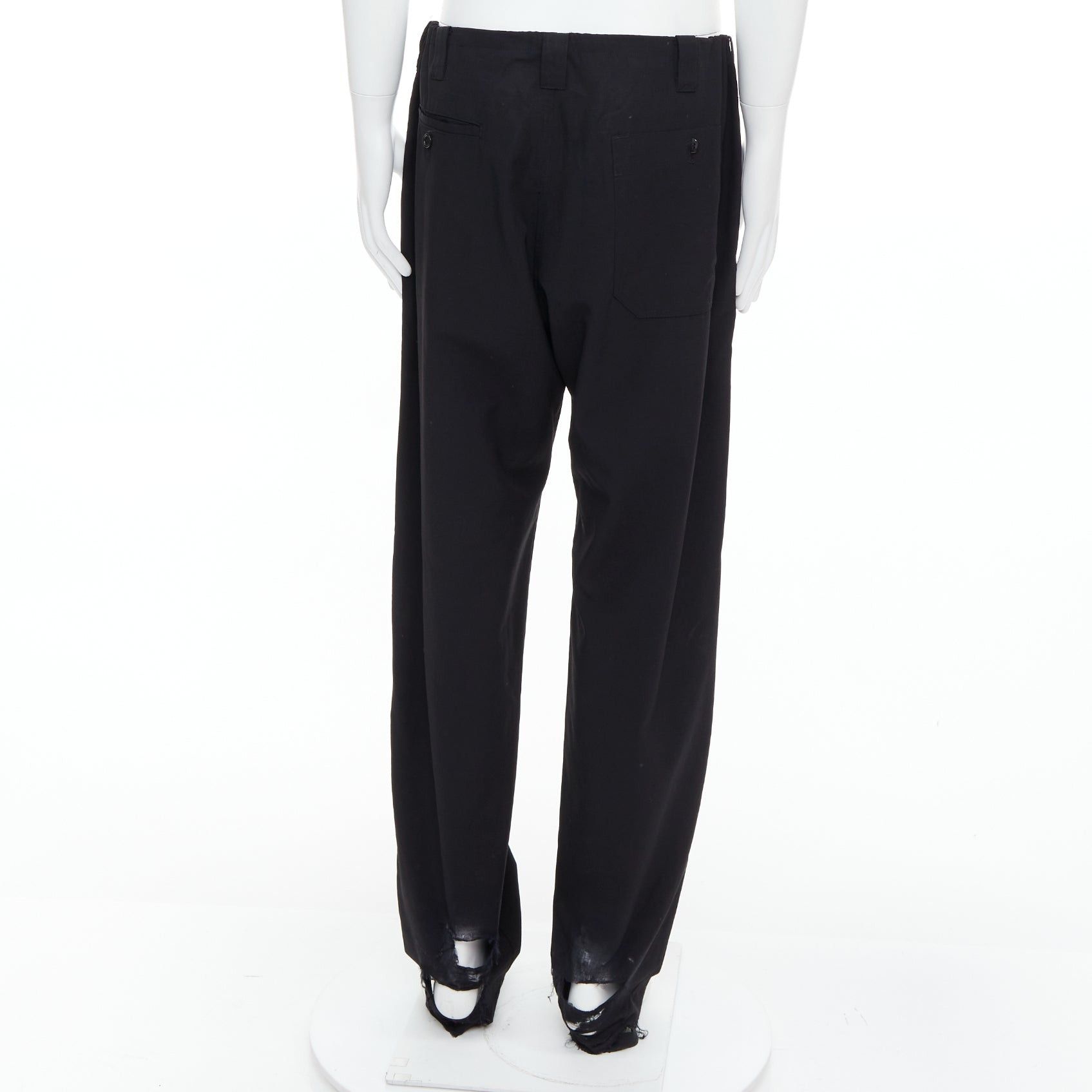 Yohji Yamamoto YOHJI YAMAMOTO black invisible drawstring distressed hem wide pants JP4 XL Size US 29 - 5 Thumbnail