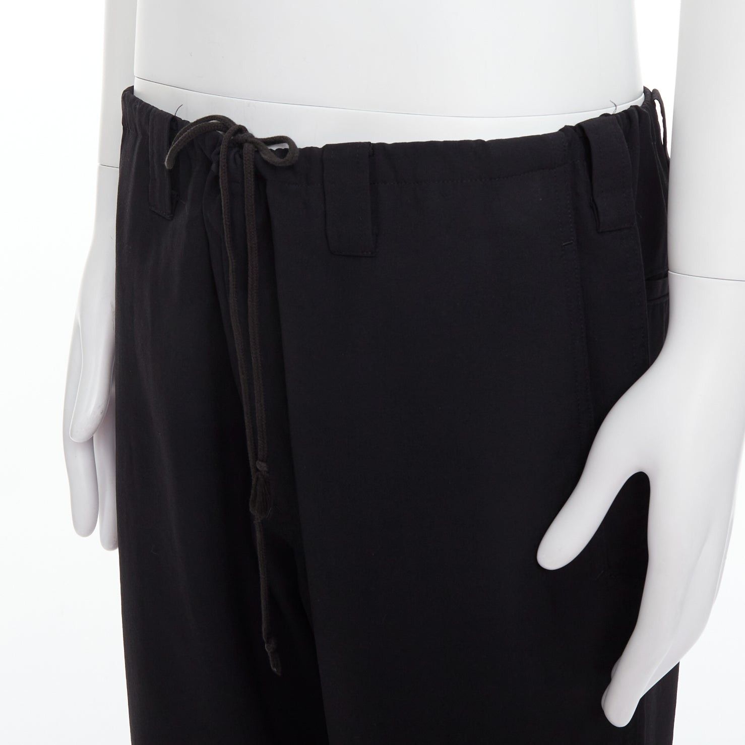 Yohji Yamamoto YOHJI YAMAMOTO black invisible drawstring distressed hem wide pants JP4 XL Size US 29 - 7 Thumbnail