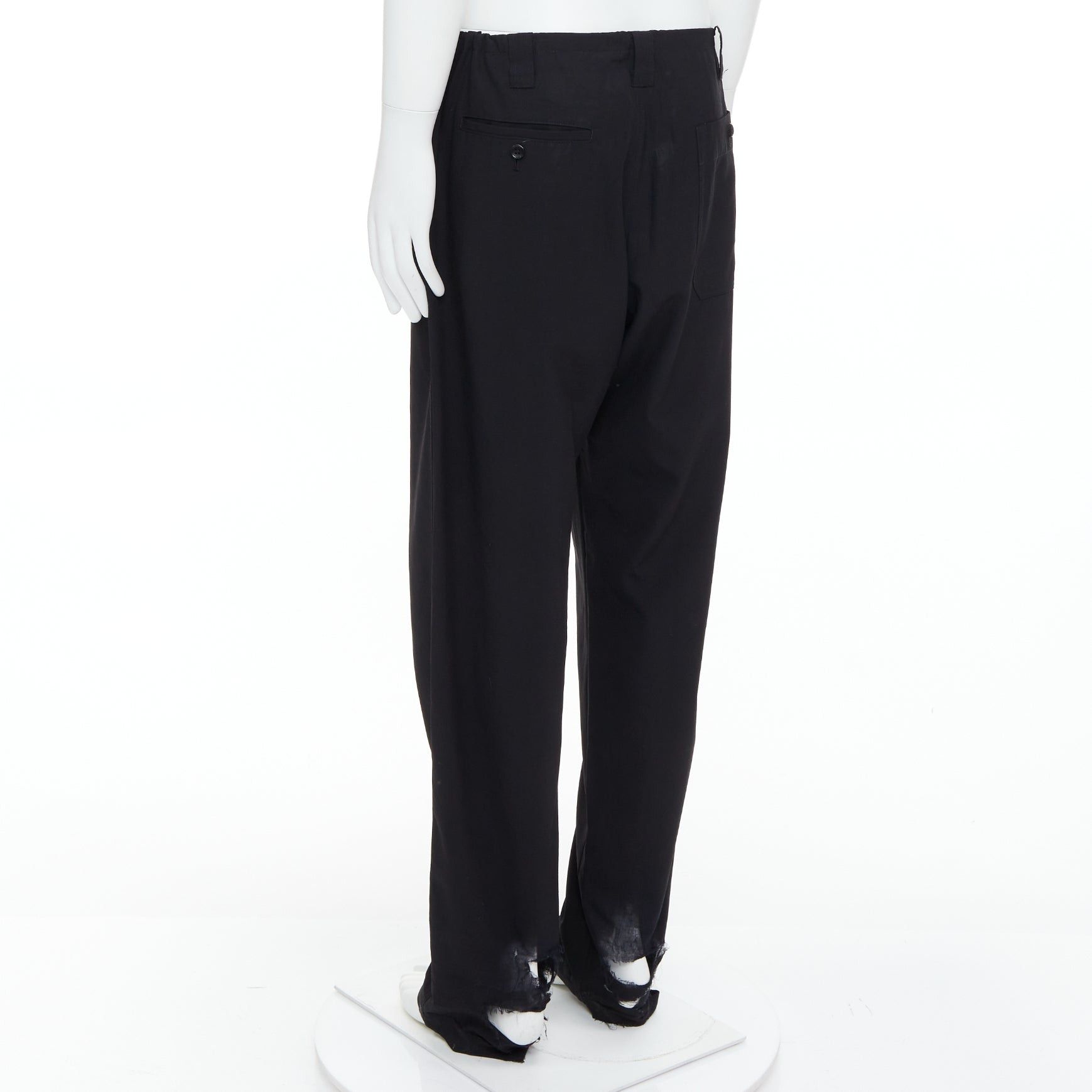 Yohji Yamamoto YOHJI YAMAMOTO black invisible drawstring distressed hem wide pants JP4 XL Size US 29 - 6 Thumbnail