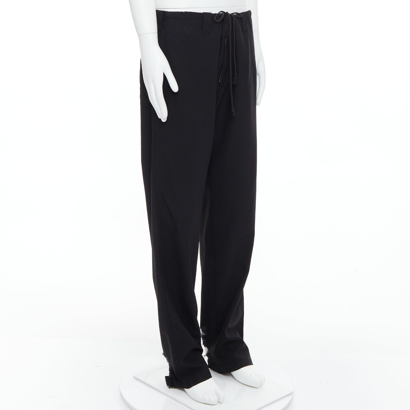Yohji Yamamoto YOHJI YAMAMOTO black invisible drawstring distressed hem wide pants JP4 XL Size US 29 - 3 Thumbnail