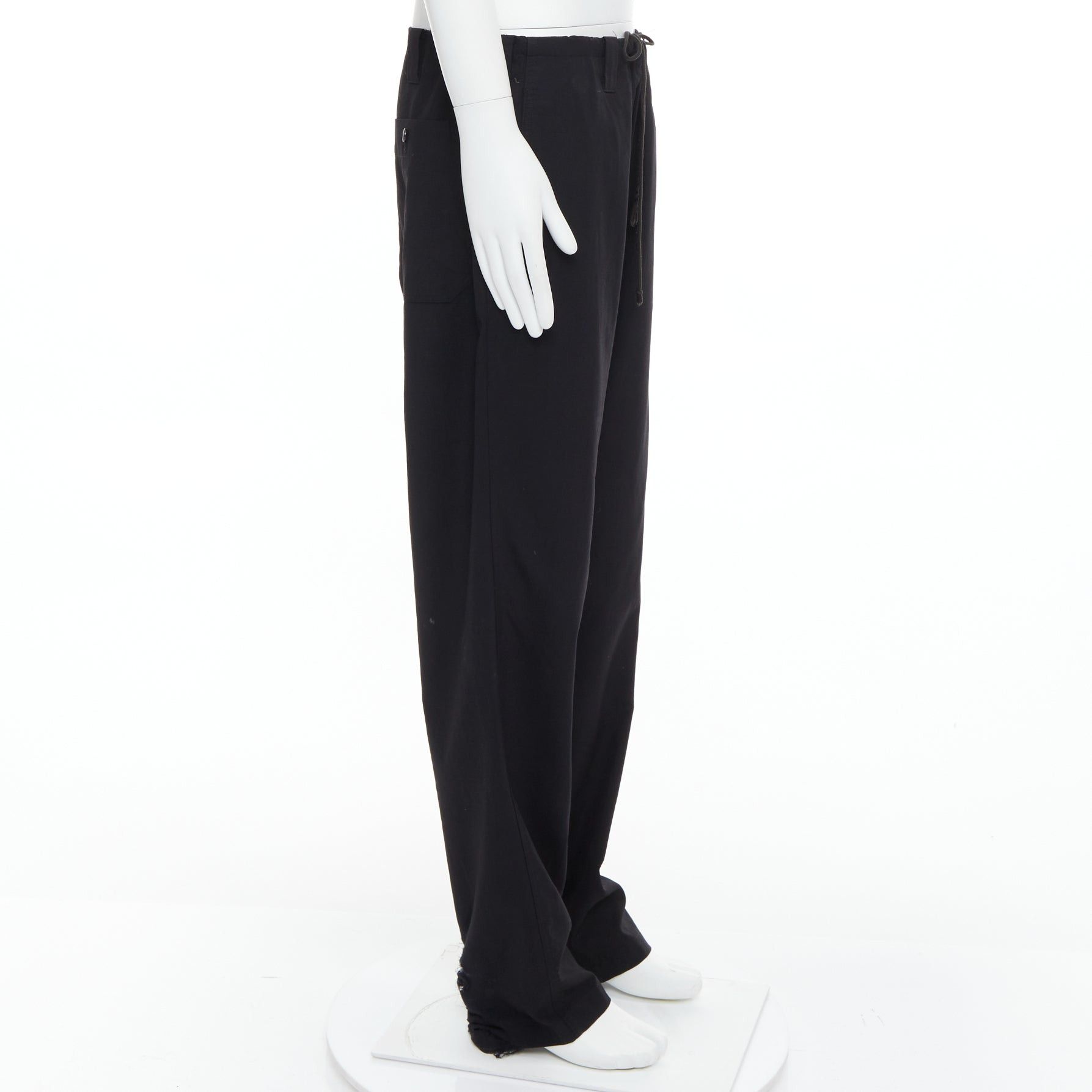 Yohji Yamamoto YOHJI YAMAMOTO black invisible drawstring distressed hem wide pants JP4 XL Size US 29 - 4 Thumbnail