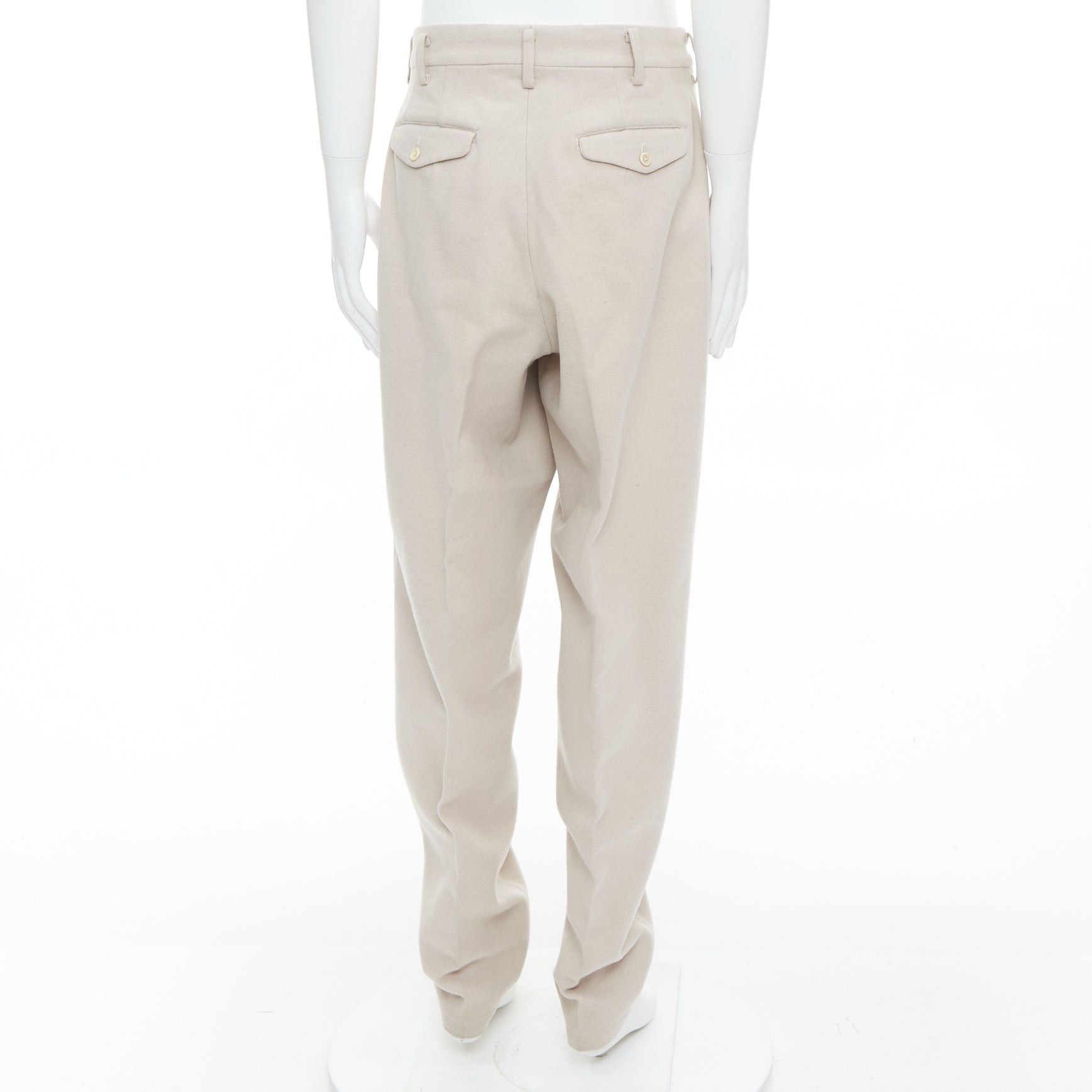 Yohji Yamamoto YOHJI YAMAMOTO light beige wool blend tapered 3D pleated pants L Size US 29 - 5 Thumbnail