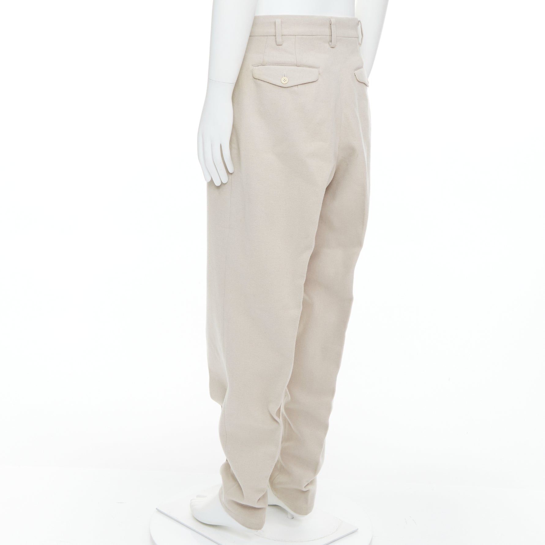 Yohji Yamamoto YOHJI YAMAMOTO light beige wool blend tapered 3D pleated pants L Size US 29 - 6 Thumbnail