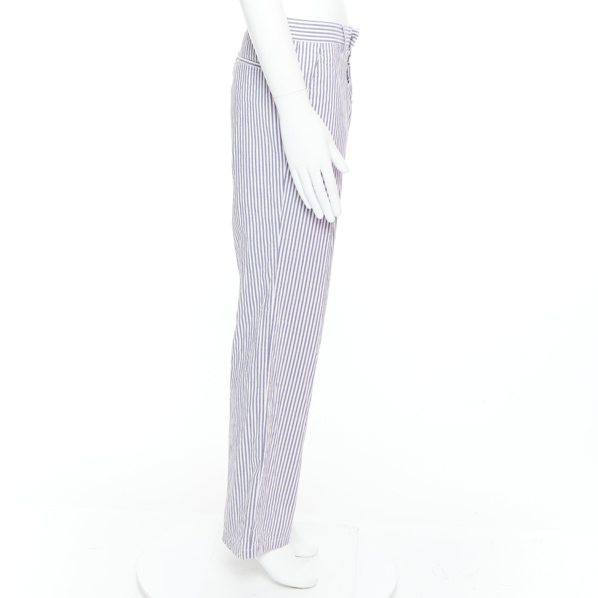 Maison Margiela MAISON MARTIN MARGIELA white blue cotton stripe button fly wide pants IT46 S Size US 28 / EU 44 - 4 Thumbnail