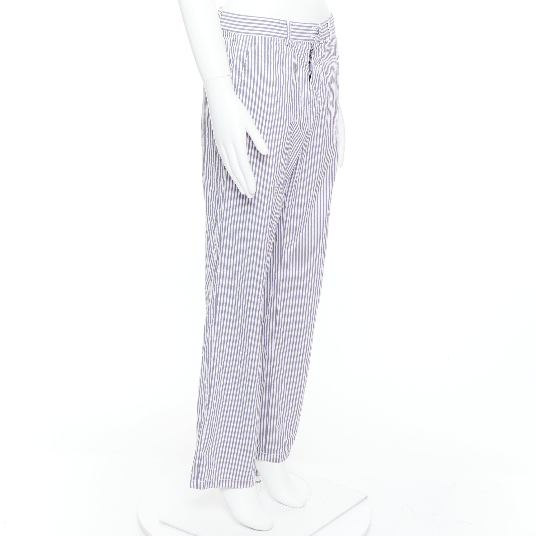 Maison Margiela MAISON MARTIN MARGIELA white blue cotton stripe button fly wide pants IT46 S Size US 28 / EU 44 - 3 Thumbnail