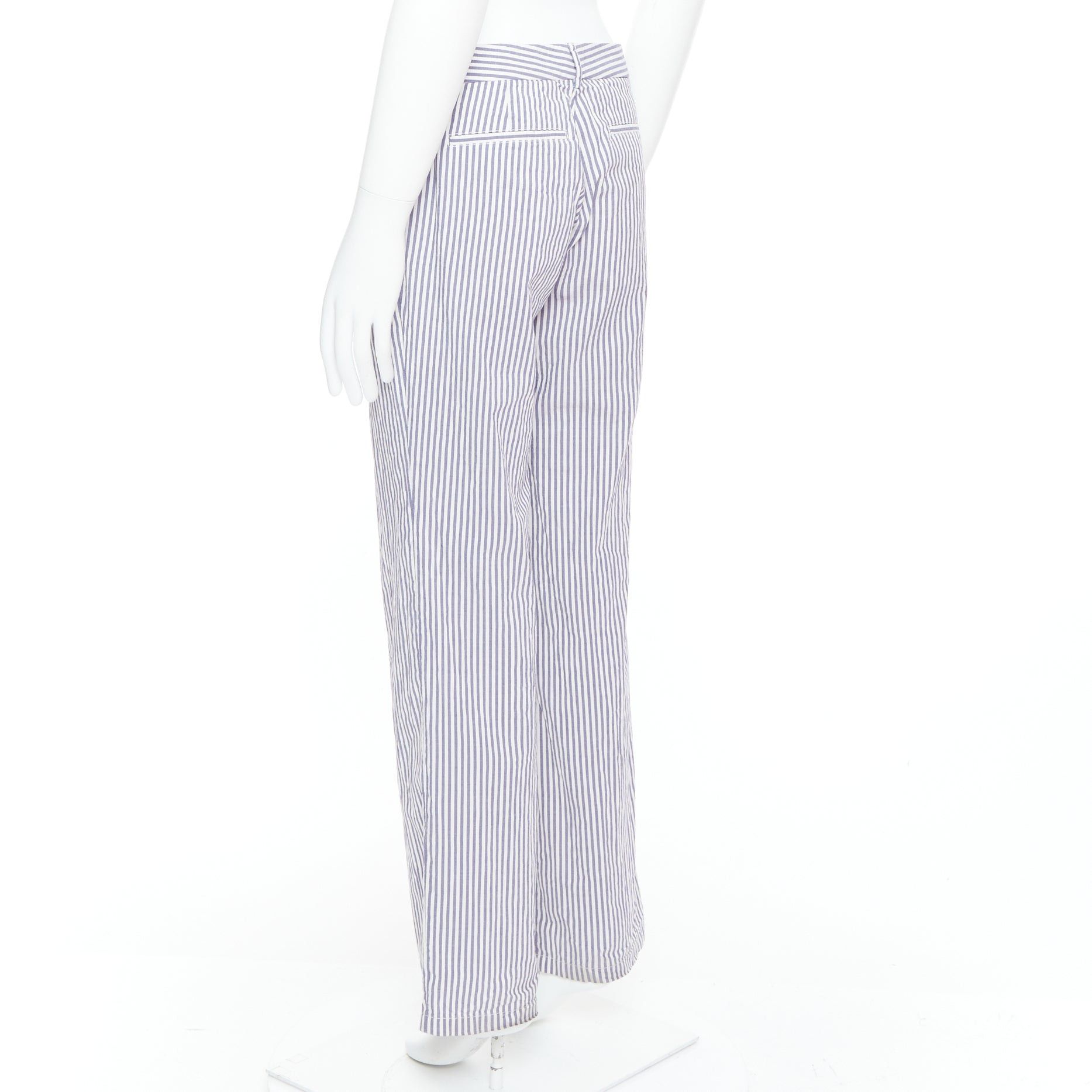 Maison Margiela MAISON MARTIN MARGIELA white blue cotton stripe button fly wide pants IT46 S Size US 28 / EU 44 - 6 Thumbnail