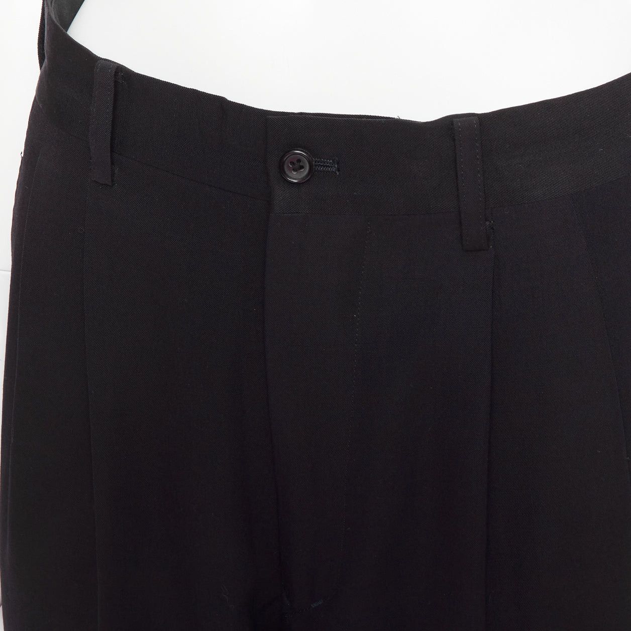 Yohji Yamamoto YOHJI YAMAMOTO navy 100% wool pleated front tapered wide trouser pants S Size US 29 - 7 Thumbnail