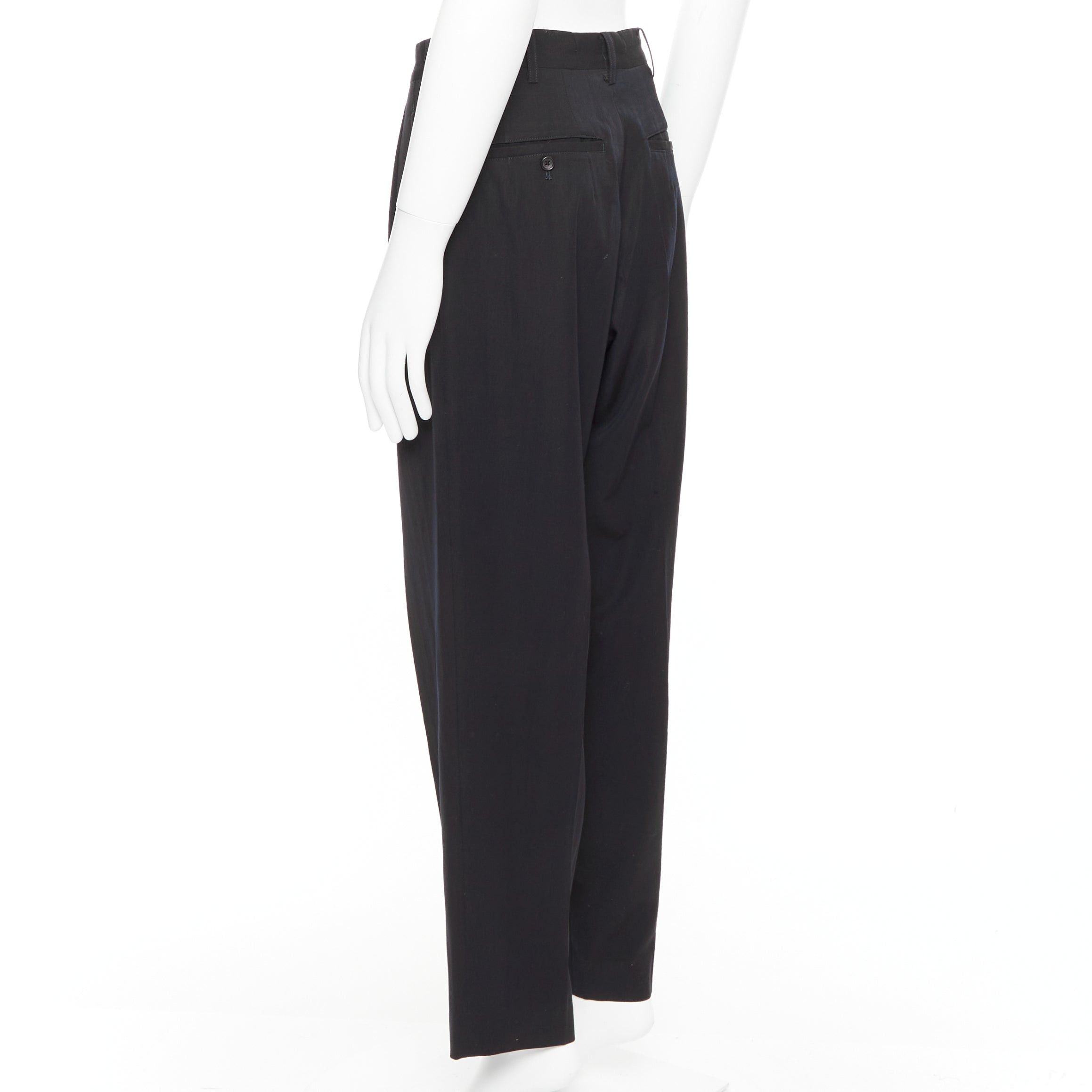 Yohji Yamamoto YOHJI YAMAMOTO navy 100% wool pleated front tapered wide trouser pants S Size US 29 - 6 Thumbnail