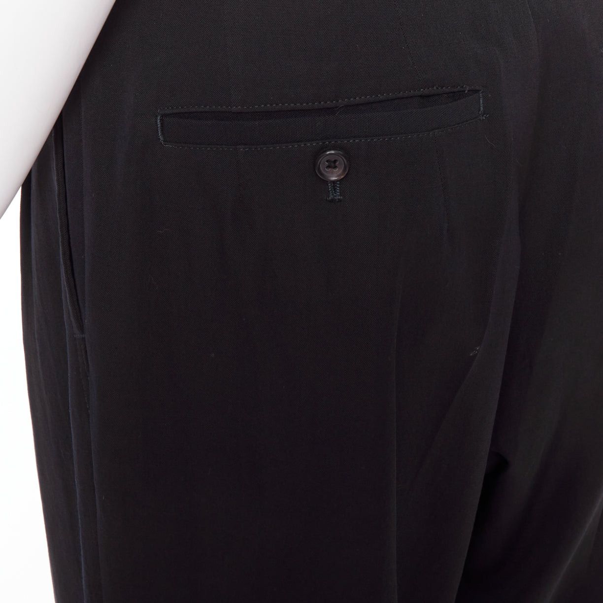 Yohji Yamamoto YOHJI YAMAMOTO navy 100% wool pleated front tapered wide trouser pants S Size US 29 - 2 Thumbnail
