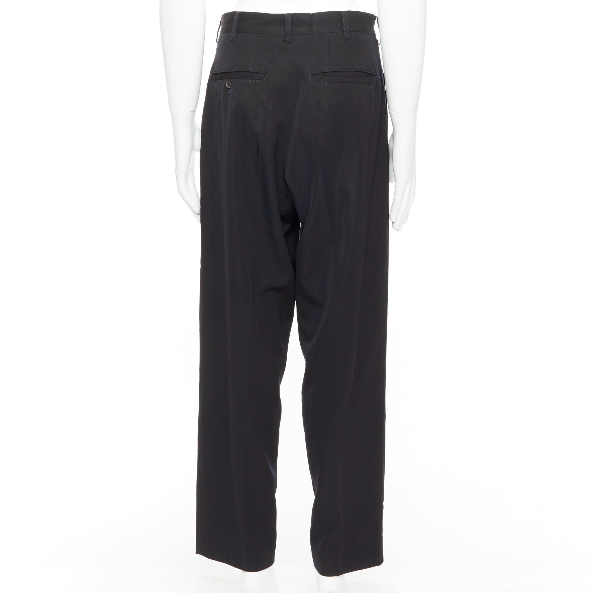 Yohji Yamamoto YOHJI YAMAMOTO navy 100% wool pleated front tapered wide trouser pants S Size US 29 - 5 Thumbnail