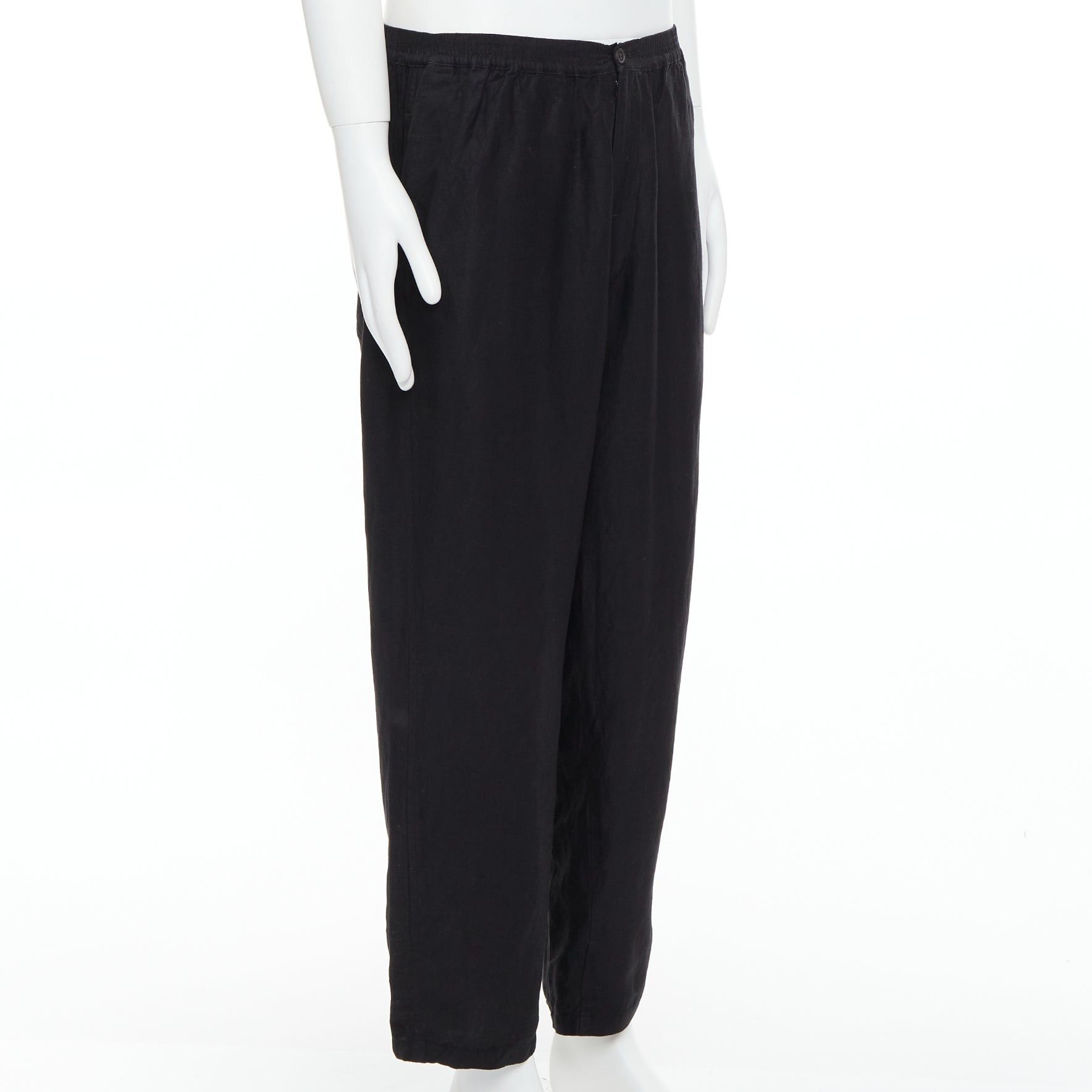 Yohji Yamamoto YOHJI YAMAMOTO black linen blend elasticated waistband wide pants M Size US 29 - 3 Thumbnail