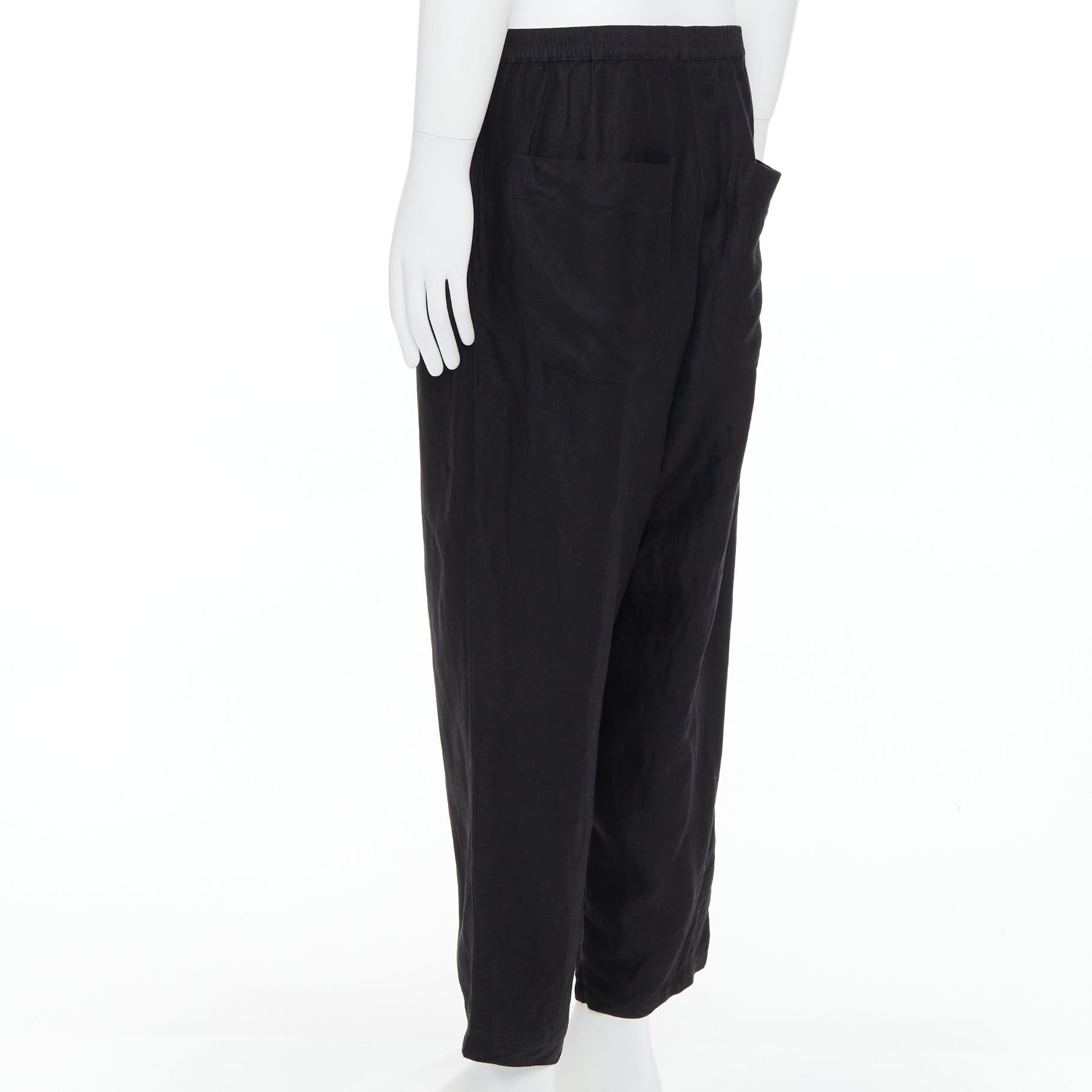 Yohji Yamamoto YOHJI YAMAMOTO black linen blend elasticated waistband wide pants M Size US 29 - 6 Thumbnail