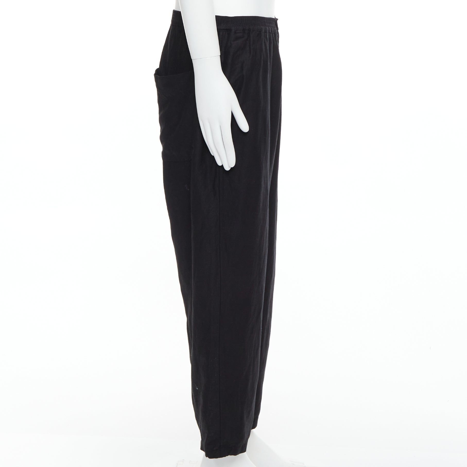 Yohji Yamamoto YOHJI YAMAMOTO black linen blend elasticated waistband wide pants M Size US 29 - 4 Thumbnail
