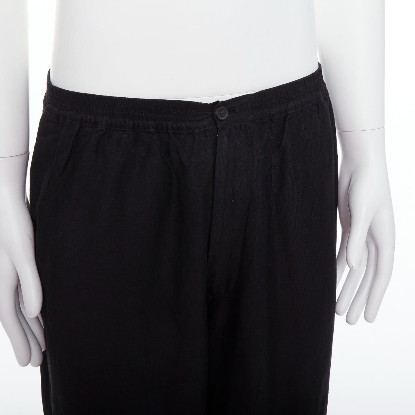 Yohji Yamamoto YOHJI YAMAMOTO black linen blend elasticated waistband wide pants M Size US 29 - 2 Thumbnail
