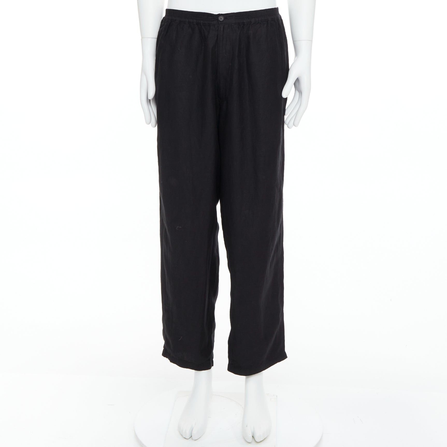 Yohji Yamamoto YOHJI YAMAMOTO black linen blend elasticated waistband wide pants M Size US 29 - 9 Thumbnail