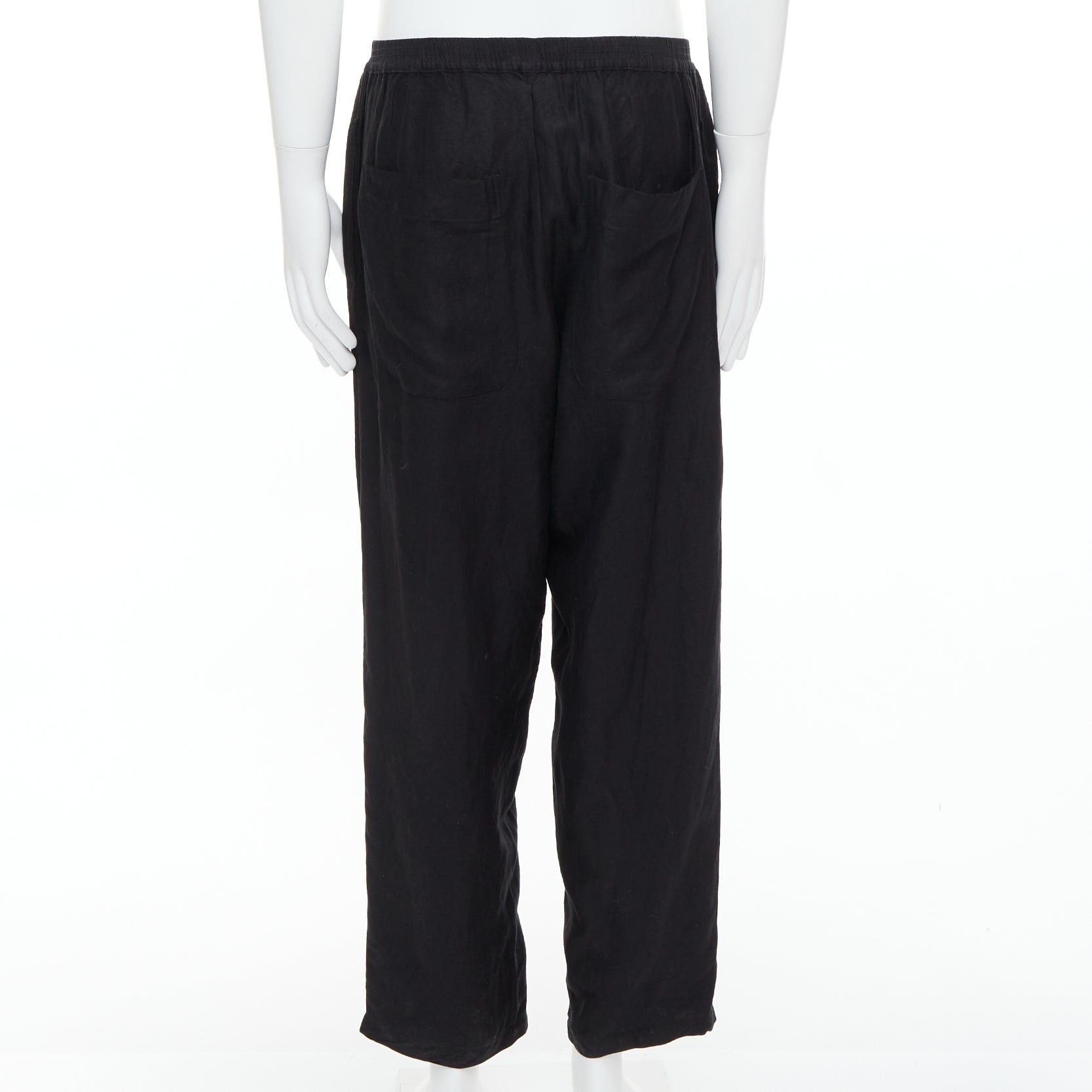 Yohji Yamamoto YOHJI YAMAMOTO black linen blend elasticated waistband wide pants M Size US 29 - 5 Thumbnail