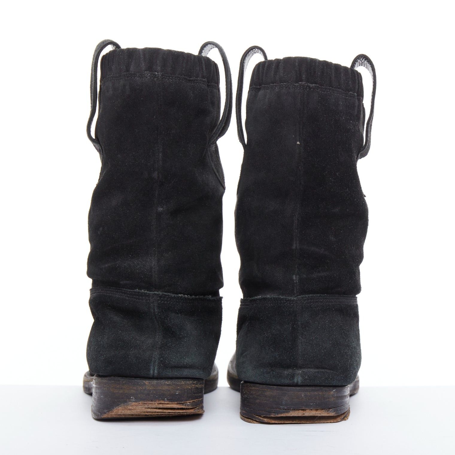 Balenciaga BALENCIAGA black distressed suede leather elastic flat boots Size US 8 / EU 41 - 5 Thumbnail
