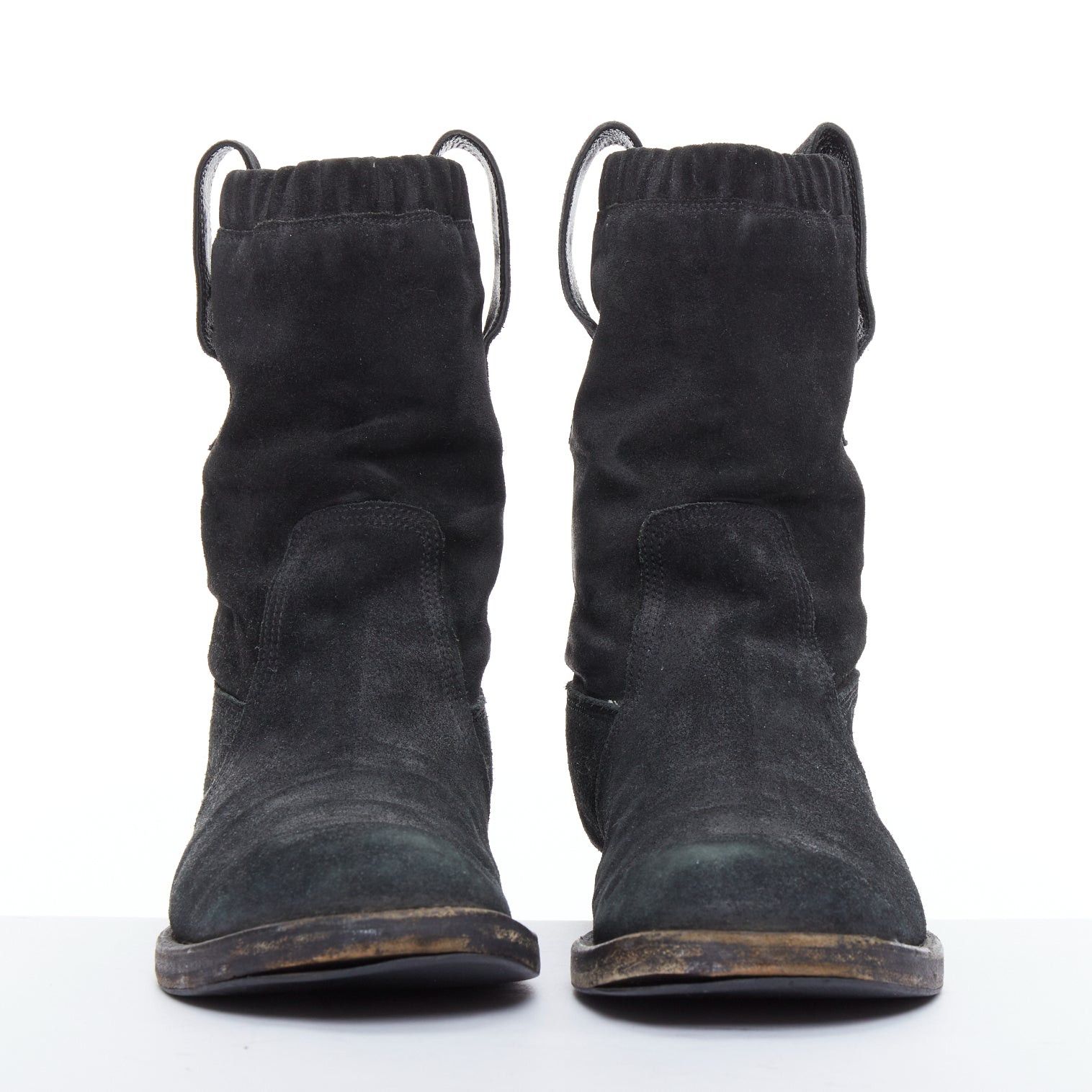 Balenciaga BALENCIAGA black distressed suede leather elastic flat boots Size US 8 / EU 41 - 3 Thumbnail
