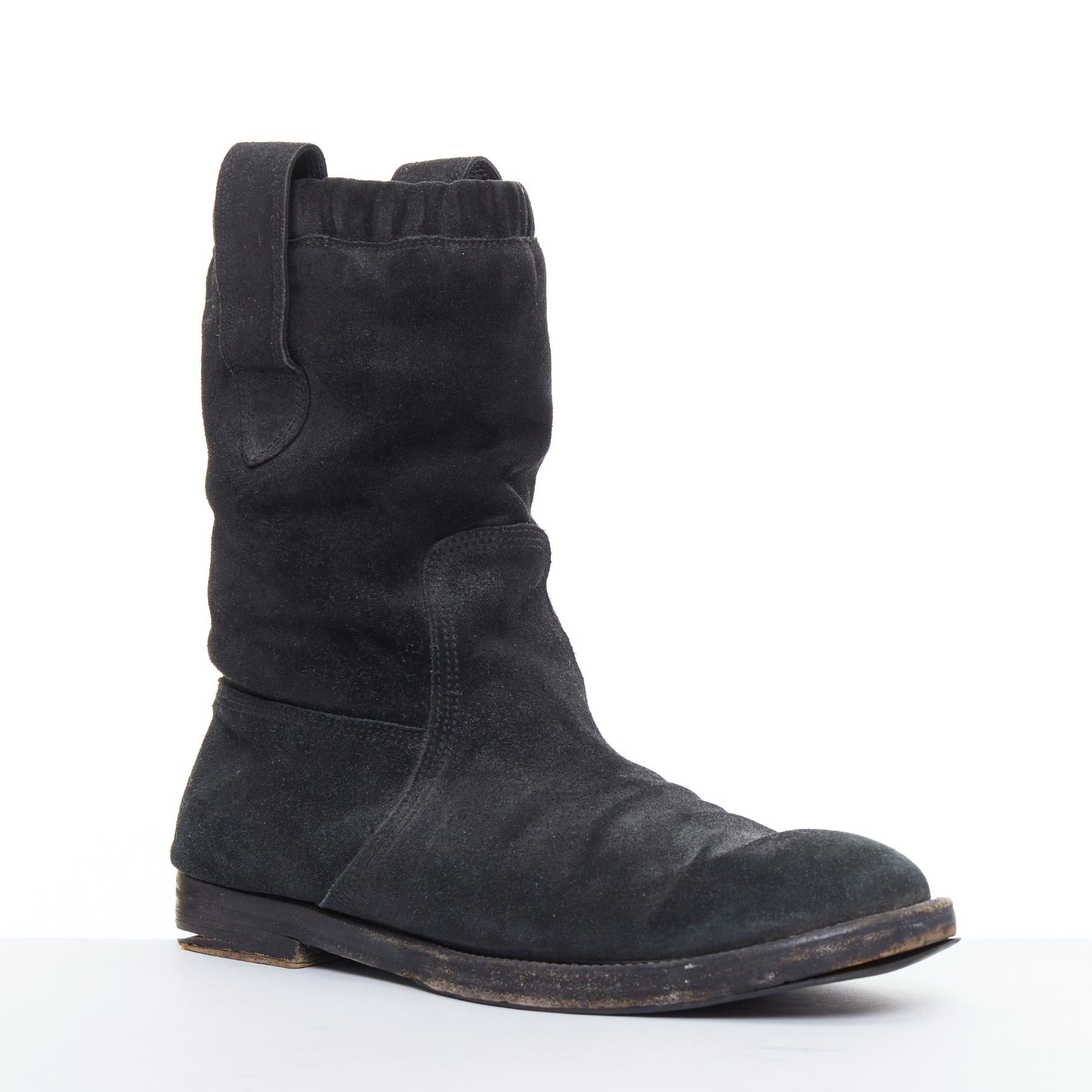 Balenciaga BALENCIAGA black distressed suede leather elastic flat boots Size US 8 / EU 41 - 2 Thumbnail