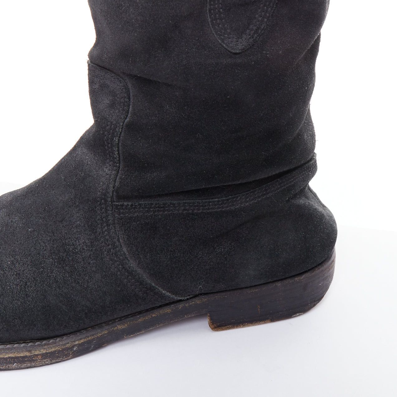 Balenciaga BALENCIAGA black distressed suede leather elastic flat boots Size US 8 / EU 41 - 8 Thumbnail
