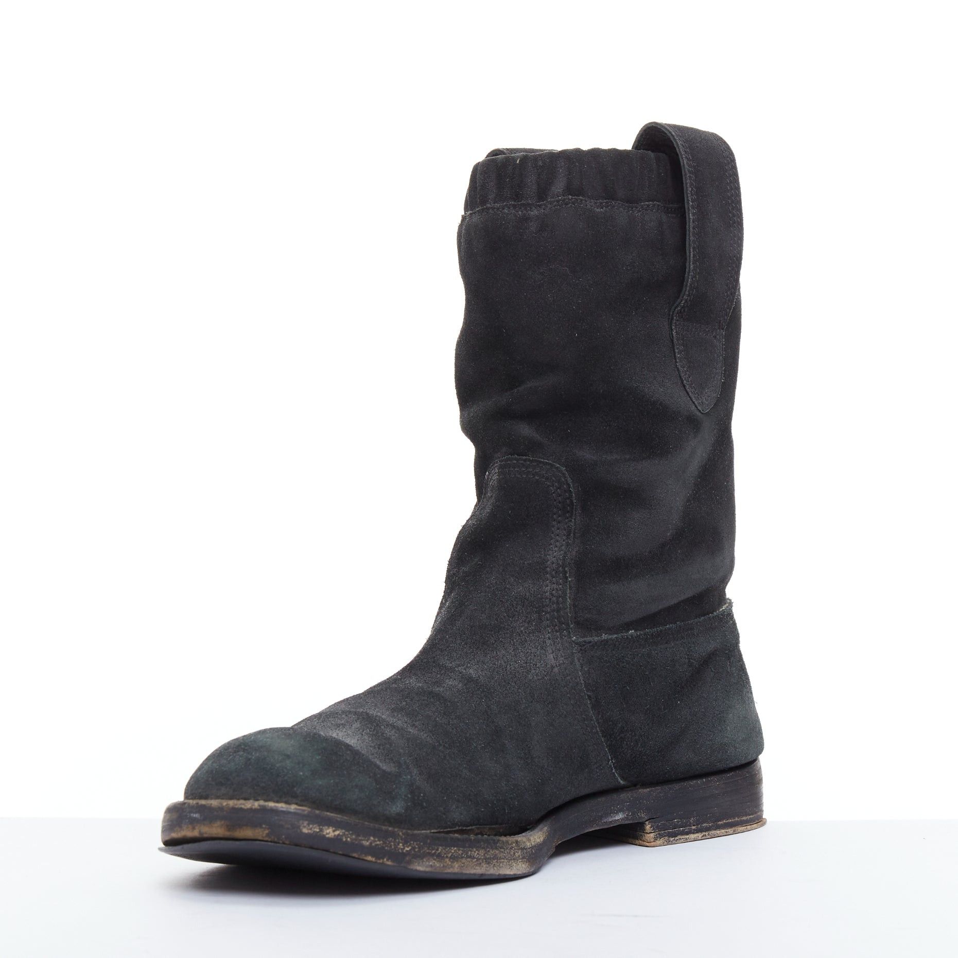 Balenciaga BALENCIAGA black distressed suede leather elastic flat boots Size US 8 / EU 41 - 4 Thumbnail