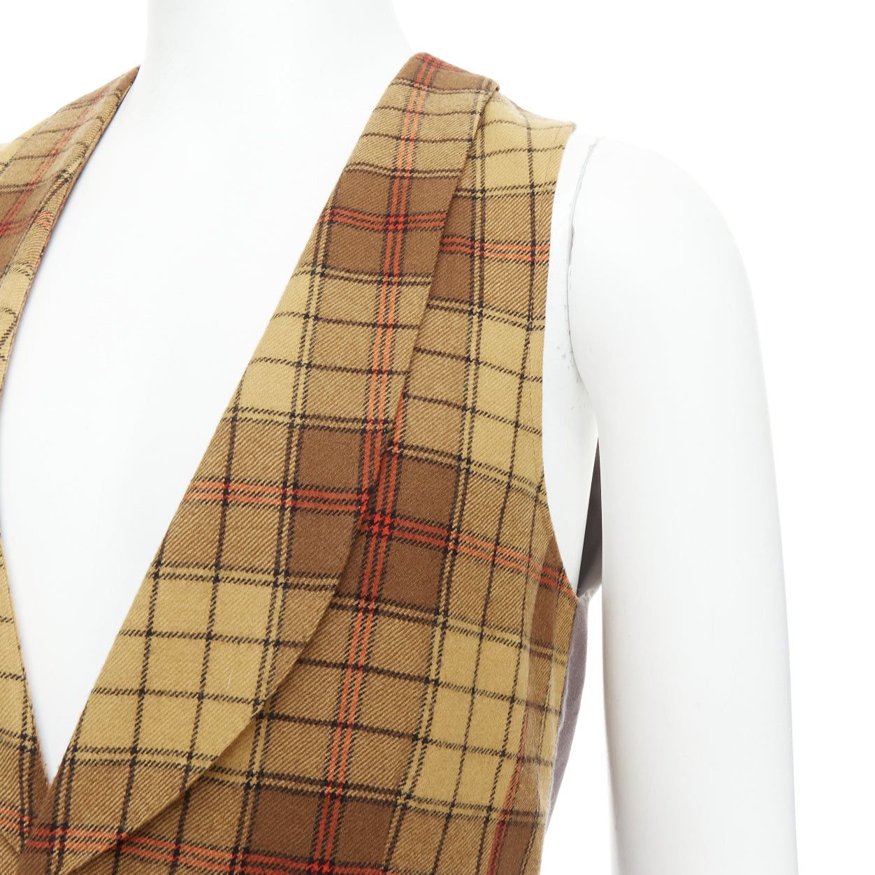 Dries Van Noten DRIES VAN NOTEN brown red plaid 100% wool shawl collar waistcoat IT48 M Size US M / EU 48-50 / 2 - 7 Thumbnail