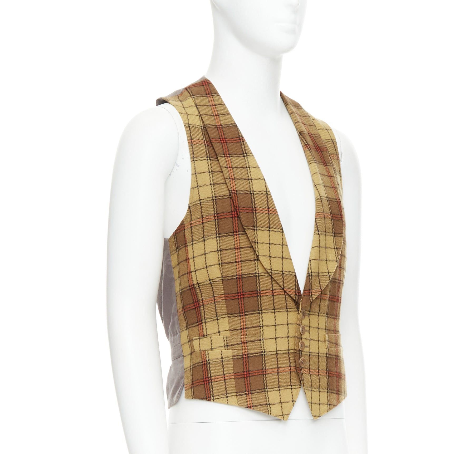 Dries Van Noten DRIES VAN NOTEN brown red plaid 100% wool shawl collar waistcoat IT48 M Size US M / EU 48-50 / 2 - 3 Thumbnail
