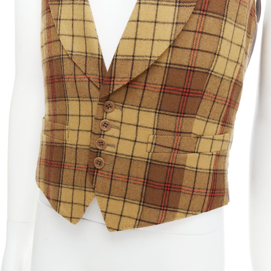 Dries Van Noten DRIES VAN NOTEN brown red plaid 100% wool shawl collar waistcoat IT48 M Size US M / EU 48-50 / 2 - 2 Thumbnail