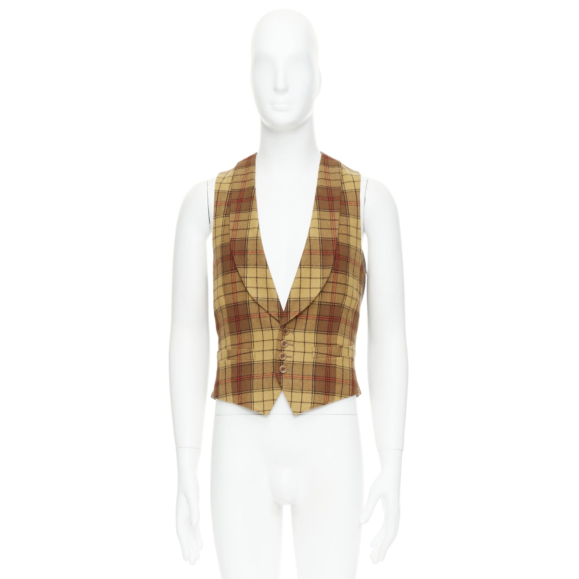 Dries Van Noten DRIES VAN NOTEN brown red plaid 100% wool shawl collar waistcoat IT48 M Size US M / EU 48-50 / 2 - 9 Thumbnail