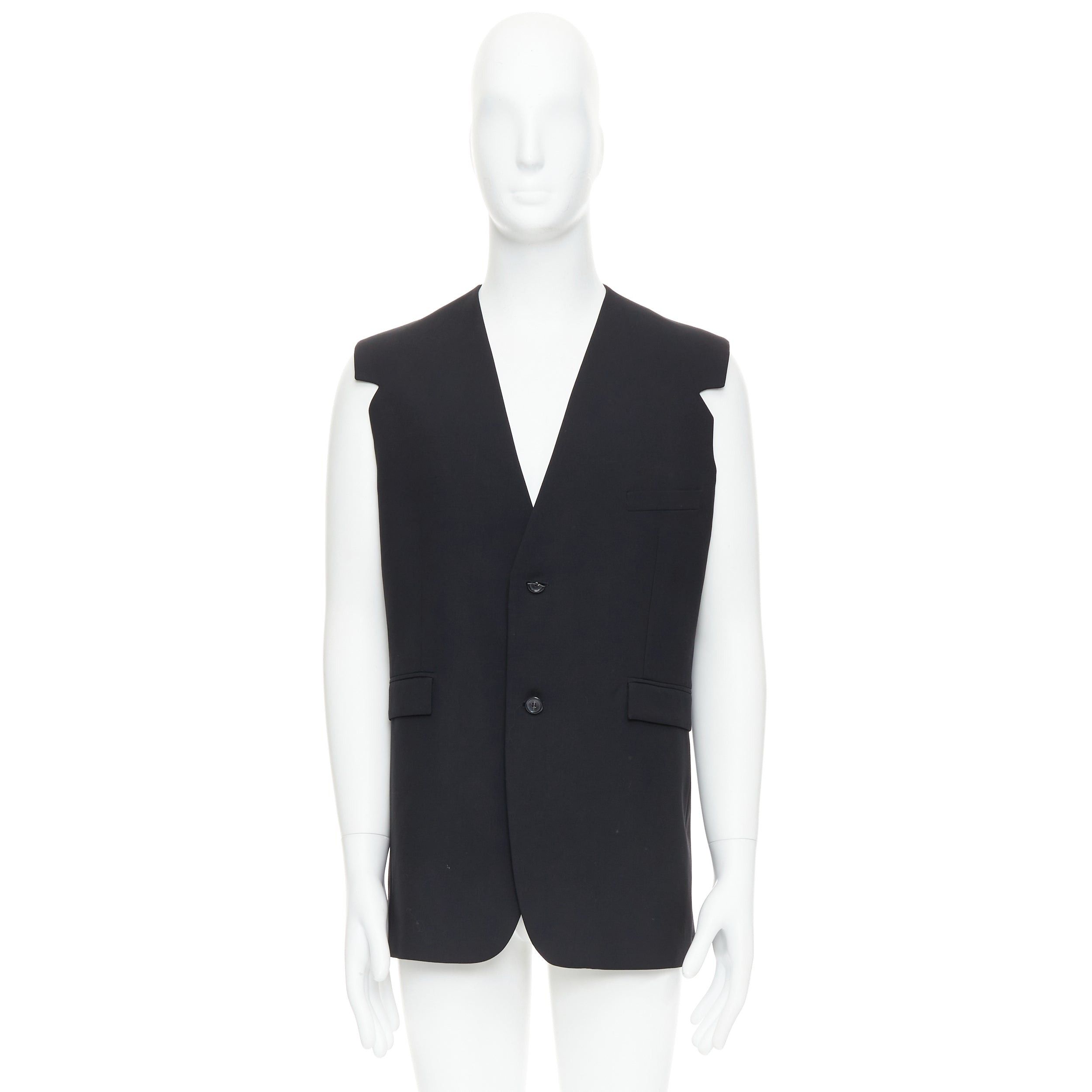 Raf Simons RAF SIMONS 2009 black 100% wool v cut armhole waistcoat IT52 XL Size US XL / EU 56 / 4 - 9 Thumbnail