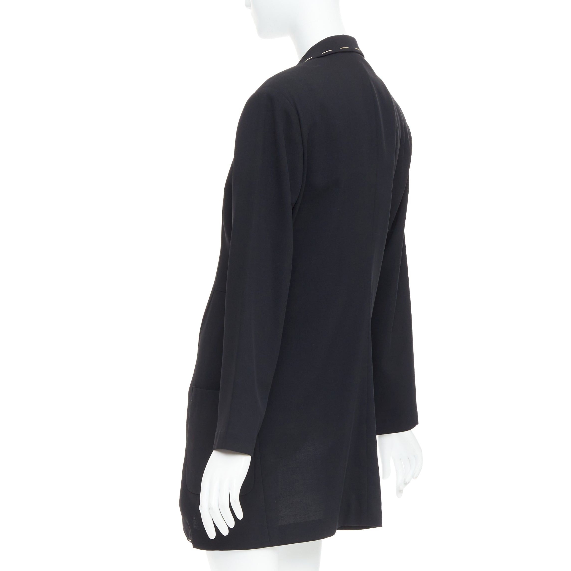 Yohji Yamamoto YOHJI YAMAMOTO black wool blend handstitched detail long blazer coat S Size S / US 4 / IT 40 - 7 Thumbnail