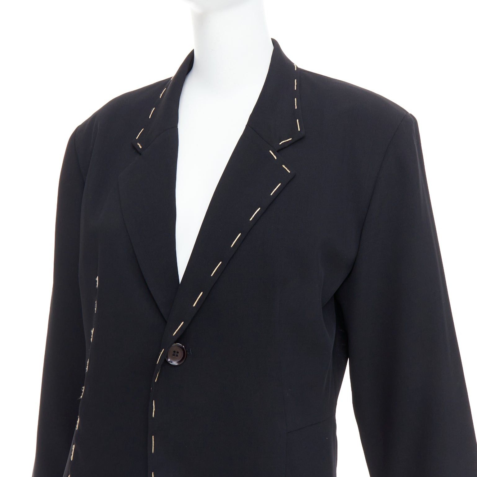 Yohji Yamamoto YOHJI YAMAMOTO black wool blend handstitched detail long blazer coat S Size S / US 4 / IT 40 - 2 Thumbnail