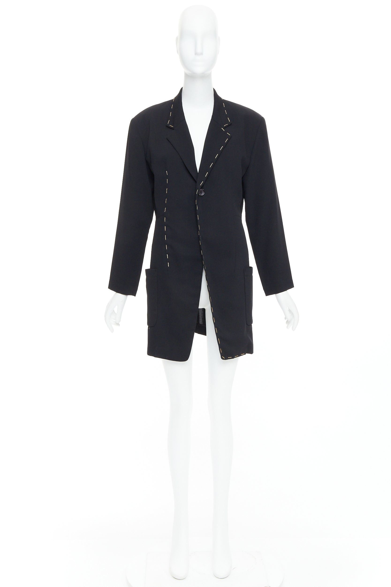 Yohji Yamamoto YOHJI YAMAMOTO black wool blend handstitched detail long blazer coat S Size S / US 4 / IT 40 - 10 Thumbnail