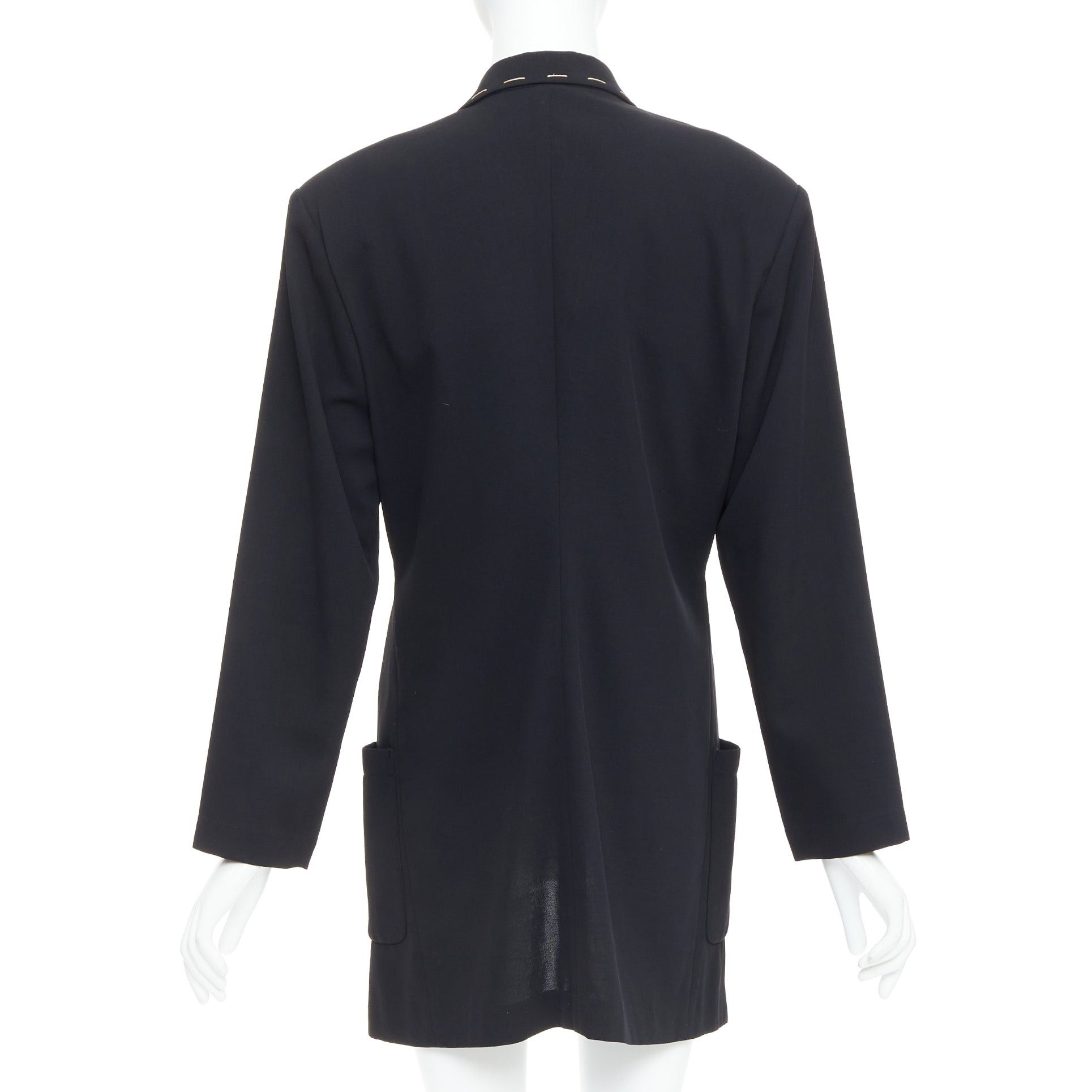 Yohji Yamamoto YOHJI YAMAMOTO black wool blend handstitched detail long blazer coat S Size S / US 4 / IT 40 - 6 Thumbnail